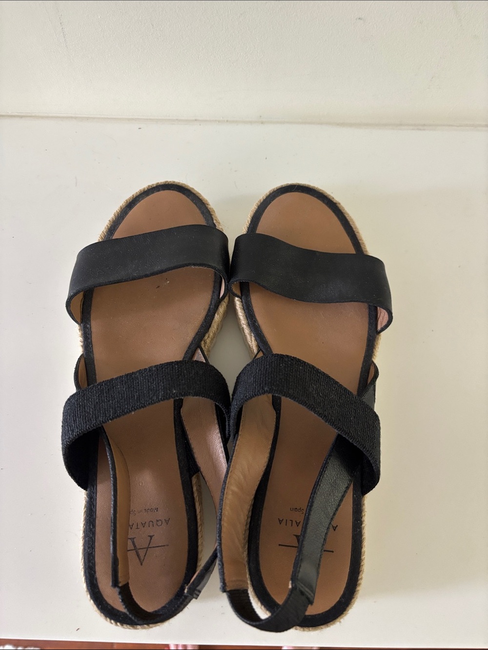 Aquatalia Black Double-Strap Espadrille Sandals with Slingback